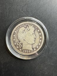 1909 Barber Silver Quarter