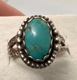 SIGNED NATIVE AMERICAN STERLING SILVER TURQUOISE RING