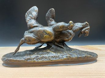 Emmanuel Fremiet ( 1824-1910) Signed Bronze Sculpture Of Two Chickens On A Chase.