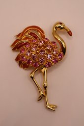 1998 Trafari Limited Edition Gold Tone Enamel And Rhinestone Flamingo Pin
