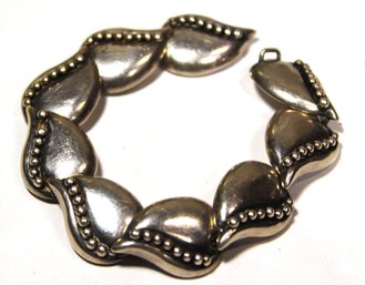 Fine Vintage Mexican Sterling Silver Link Bracelet MCM Stylized Leaves