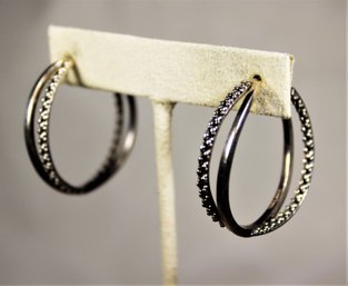 Fine Pair Sterling Silver Contemporary Double Hoop Pierced Earrings