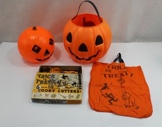 Vintage Halloween Lot  Lamp Shade  Bucket Etc