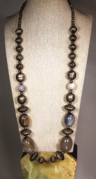 Low Grade Silver And Agate Polished Stone Beaded Necklace