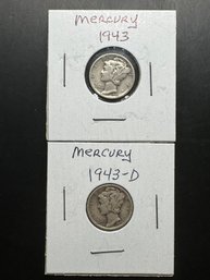 2 Mercury Dimes 1943, 1943-D