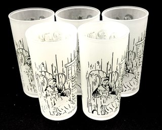 Vintage 1960's Colonial Homestead Frosted Tumblers By Hazel Atlas