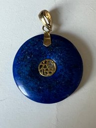 SMALL 14K GOLD AND LAPIS DISK PENDANT