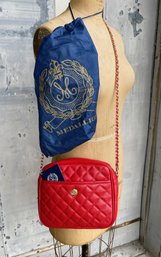 The Medallion Collection Red Quilted Leather Crossbody Bag With Gold Chain And Dust Bag- NOS