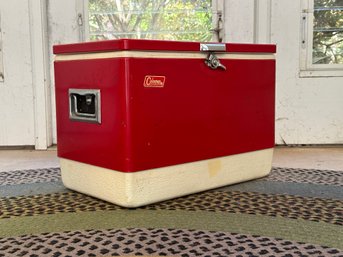 A Very Cool Vintage Cooler In Red By Coleman