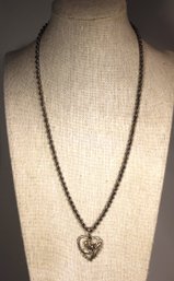 Sterling Silver Rope Turned Chain Necklace W Heart Pendant