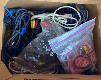 Miscellaneous Box Of Cords, Wires And Chargers
