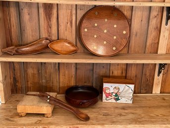 Galatix England Wood Bowl With Wood Box Plate Cutting Board And Utensils