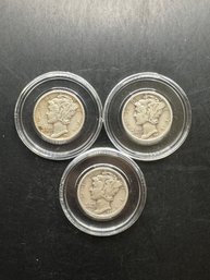 3 Mercury Dimes 1941, 1941-D, 1941-S