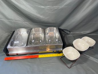 Triple Buffet Server Warming Tray And Arched Server Dishes See Pictures For Measurements