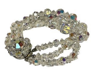 Vintage Aurora Borealis Crystal Beaded Multi Strand Bracelet