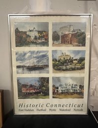Historic Connecticut Framed Print - East Haddam, Hartford, Mystic, Waterford & Norwalk LP/WA-B