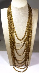 Fantastic Antique 1920s Gilt Brass Multi Strand Necklace Of Flowers