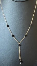 BEAUTIFUL 14K GOLD ONYX BEAD DANGLE NECKLACE