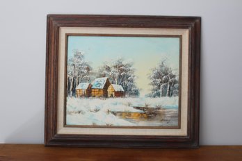 Signed And Framed Oil On Canvas Snow Scene