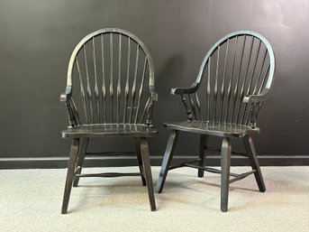 Two Fabulous Modern Farmhouse Windsor Arm Chairs In Black