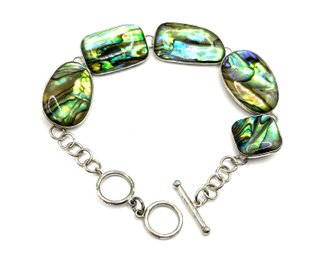 Beautiful Sterling Silver Abalone Linked Bracelet