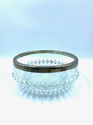 Vintage Diamond Point Clear 8' Bowl W/ Silverplate Rim By Indiana Glass