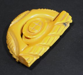 Heavily Carved Ivory Bakelite Plastic Two Part Buckle