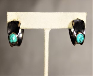 Contemporary Sterling Silver Genuine Turquoise Pierced Earrings