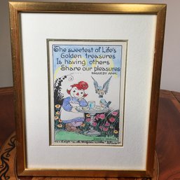 Lovely Hand Colored Print Of Norwalk's Own Raggedy Ann - Inscribed By Kim Gruelle - Grandson Of Johnny Gruelle