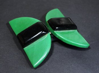 Two Part Green And Black Bakelite Vintage Plastic Two Part Buckle