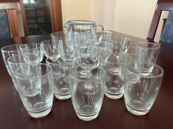 Pitcher And Etched Star Glass Lot