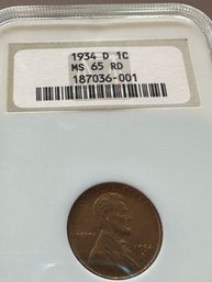 Lincoln Reverse Wheat 91909-1958)  1934 D 1 C  MS 65RD