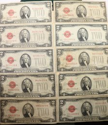 1928 $2 Note Bill X 10