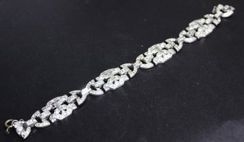 Art Deco White Metal Paste Stones Link Bracelet