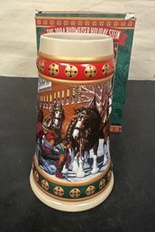The 1994 Budweiser Holiday Stein Collection Made In Brazil Handcrafted In Original Box. LP/E2