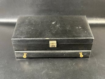 A Vintage Jewelry Chest In Black Full Of Assorted Costume Jewelry