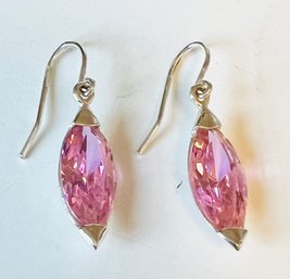 SIGNED STERLING SILVER PINK DANGLE EARRINGS