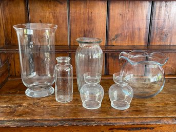 Collection Of Six Glass Vases- Various Shapes And Sizes