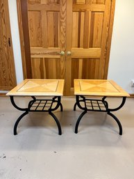 A Pair Of Light Wood - Metal Base End Tables