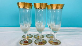 Mid Century Avitra Gold Rimmed Crystal Stem Glasses