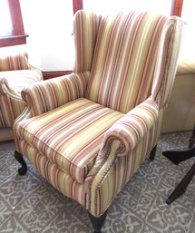 Striped Queen Anne Parlor Wingback Chair 1 Of 2