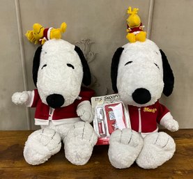 Set/2 Macys Exclusive Snoopy And Woodstock Red Hoodie Plush Dolls