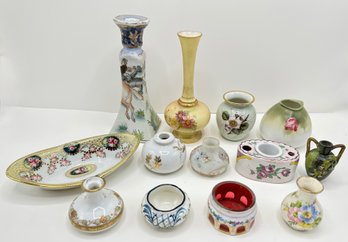 Vintage Mini Vases, Bowls & Candy Dish By Royal Worchester, Schwarenhammet, Nippon & More (13 Pieces)