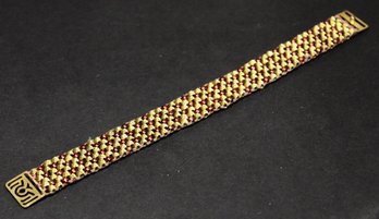 Very Attractive 1920s Woven Faux Pearl And Gold Tone Flat Woven Bracelet