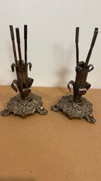 An Interesting Pair Of One-a-kind Silverplated Candlestick Holder