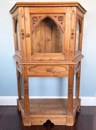 A Carved Pine Gothic Revival Etagere Or Wash Stand With Glass Door On Top