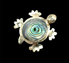 Vintage Mexican Alpaca Silver Abalone Turtle Brooch/pin