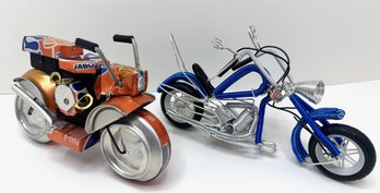 2 Miniature Hand Made Motorcycles Made From Sunkist Soda Can & Wire, Purchased From LA Art Gallery