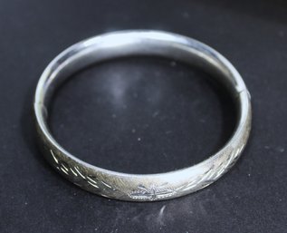 Fine Sterling Silver Engraved Hinged Cuff Bracelet