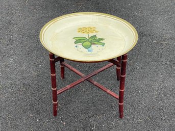 Vintage Hand-Painted Tray With Folding Faux Bamboo Stand